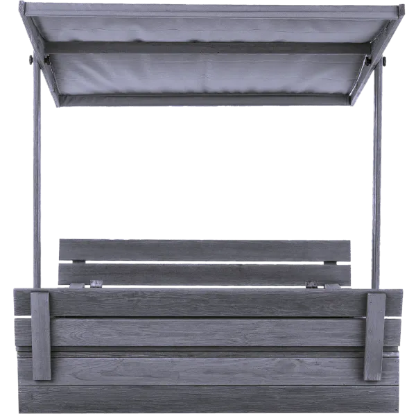 Sandkasse med benker og justerbart tak – 120 × 120 cm