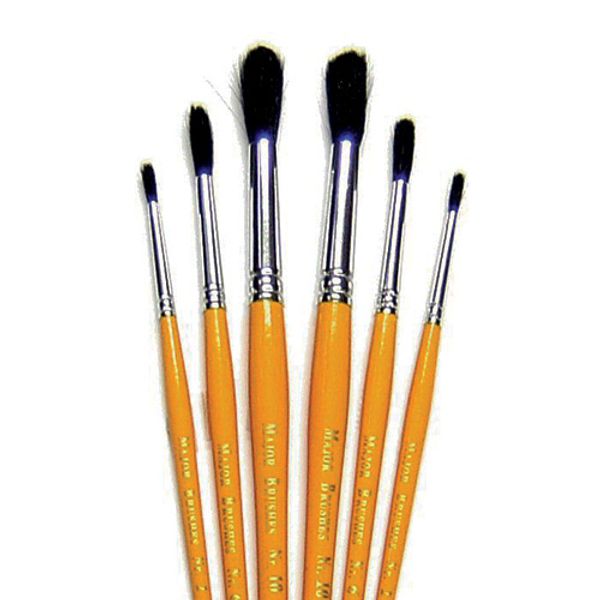 Myk naturhårspensel – Akvarell, gult skaft, Pakke à 50