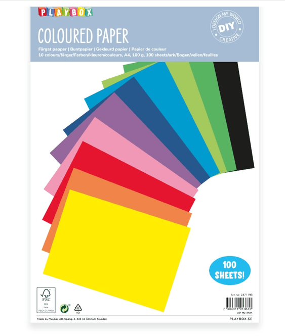 Hovedbilde Farget papir A4 - 10 farger, 100 ark